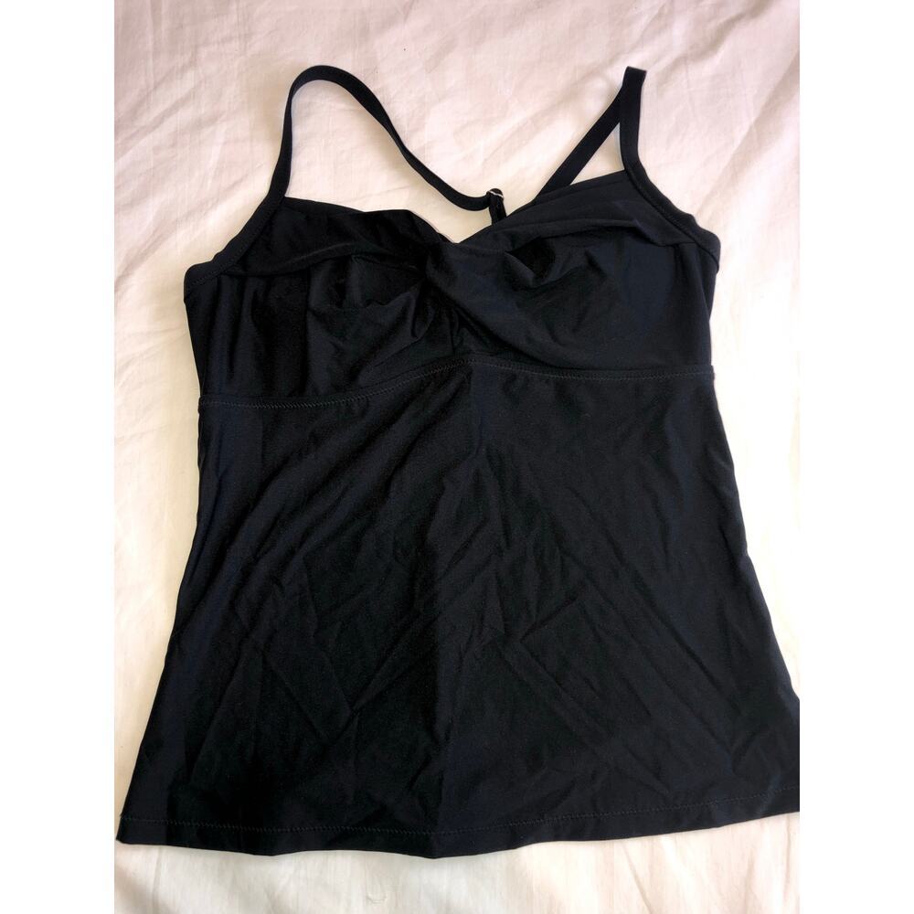 Athleta Swim Top Black Size 34B/C Tankini Cross Back Adjustable Straps Modest